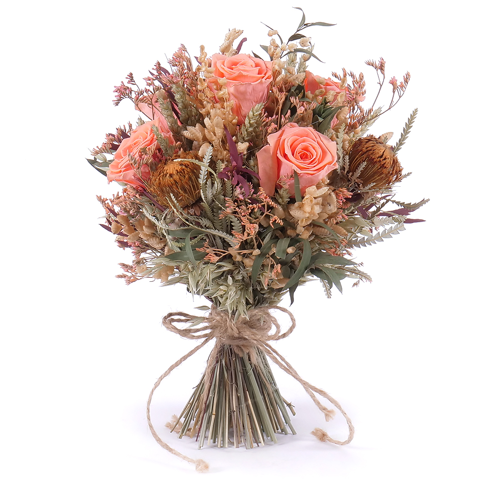 Dried bouquet preserved orange roses