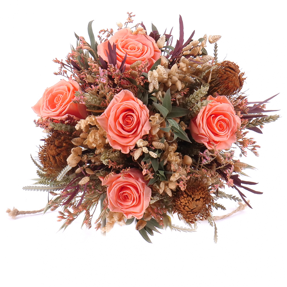 Dried bouquet preserved orange roses