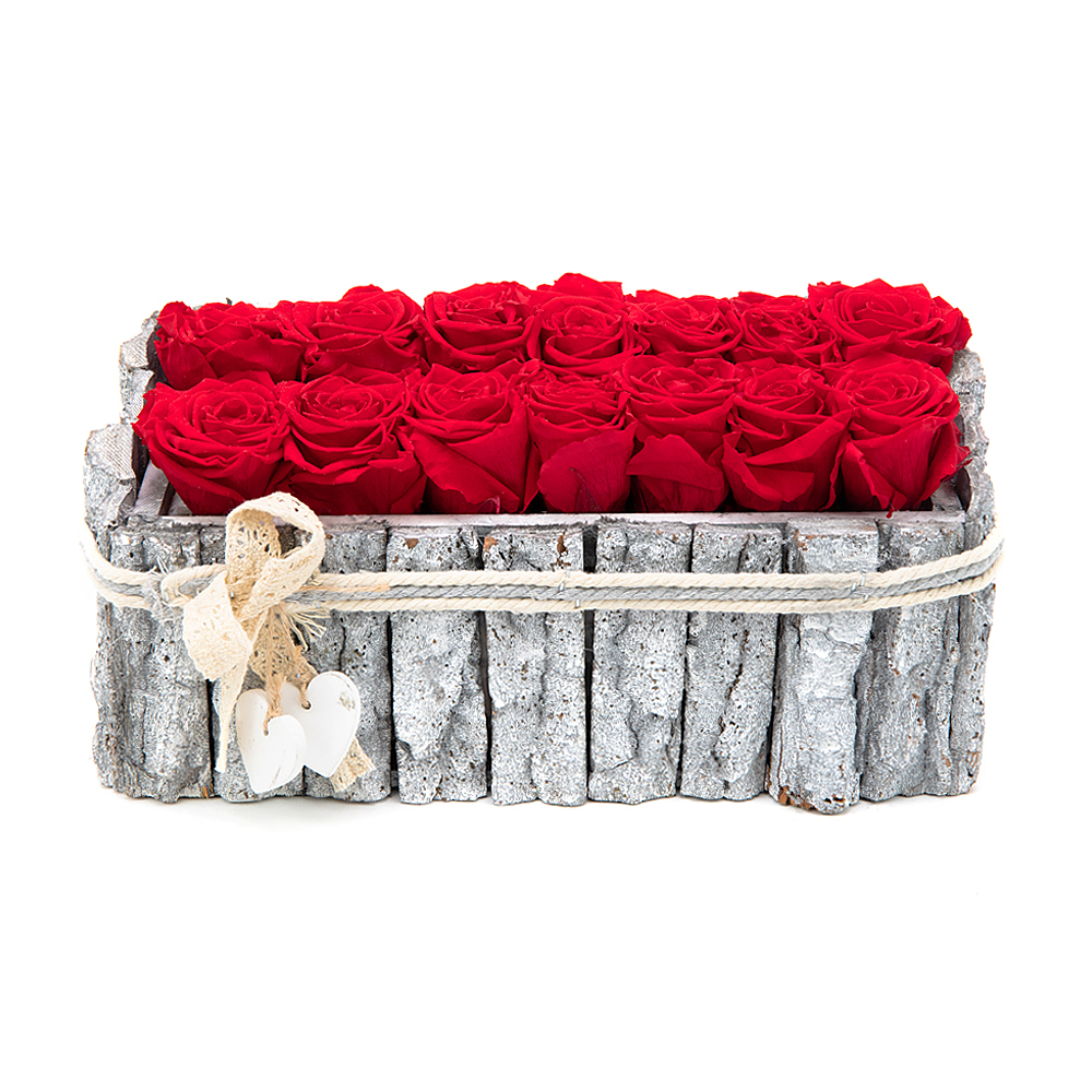 Preserved wooden square box 30 red roses "L"