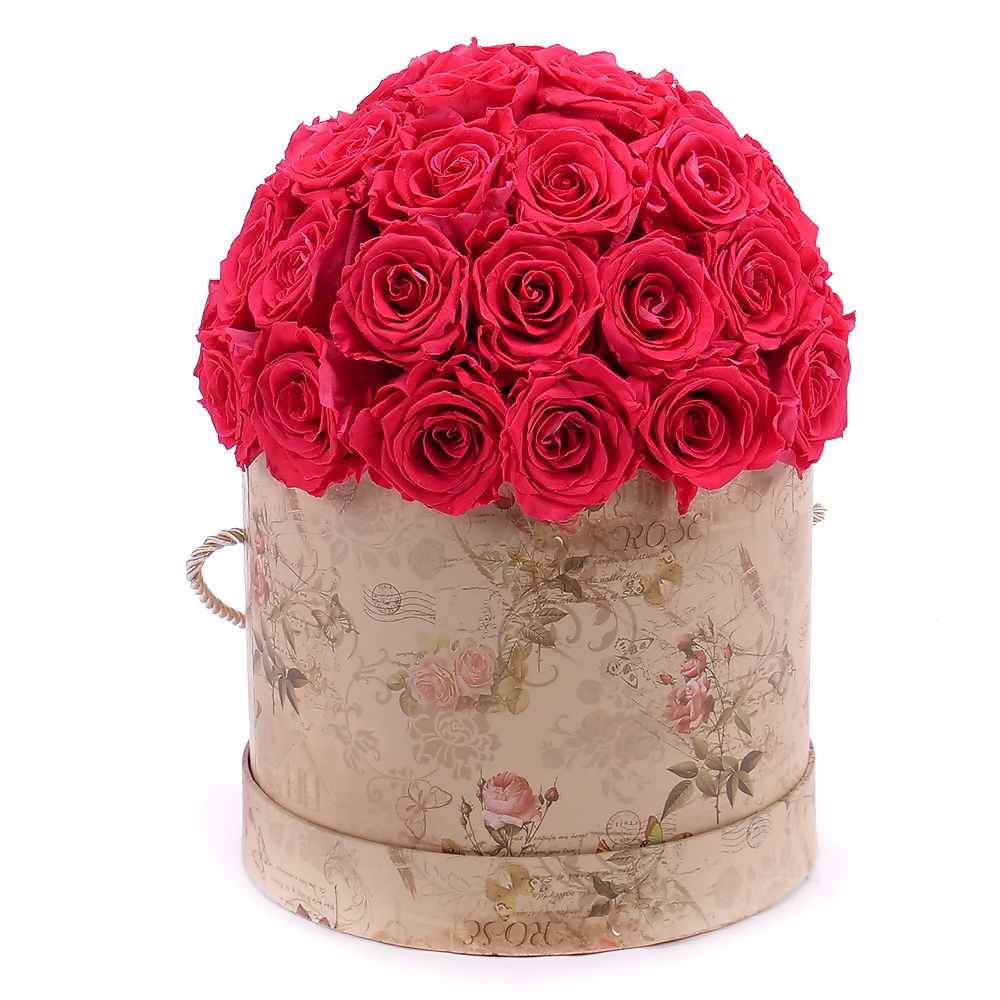 Preserved cream round box 37 red roses "M"