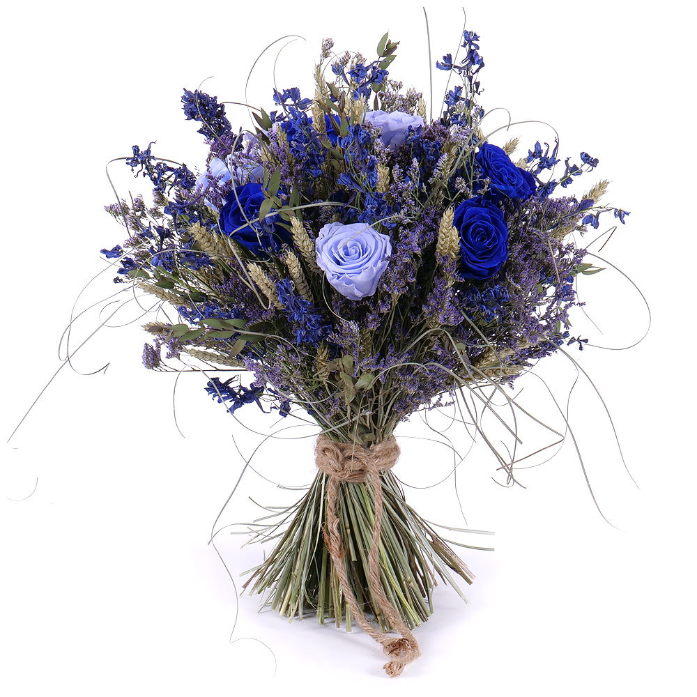 Dried bouquet preserved blue roses